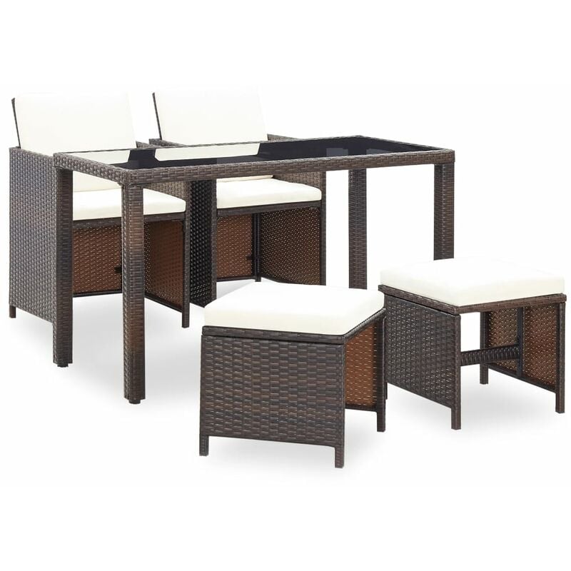

Set comedor de jardín 5 piezas y cojines ratán sintético marrón