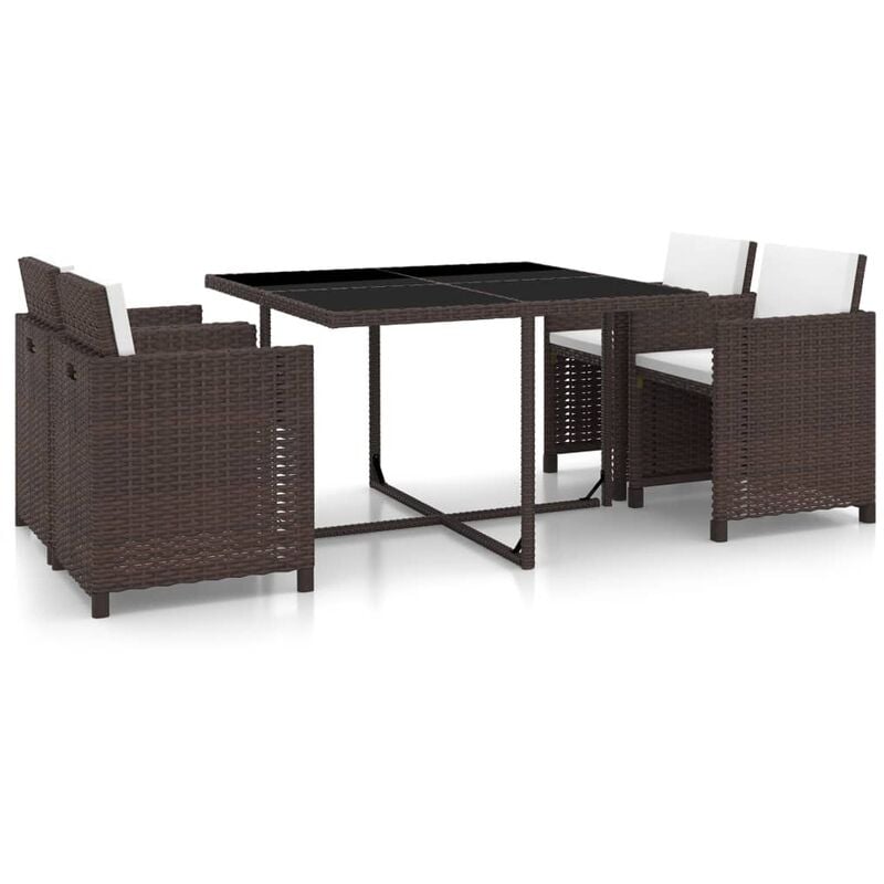 

Set comedor de jardín 5 piezas y cojines ratán sintético marrón