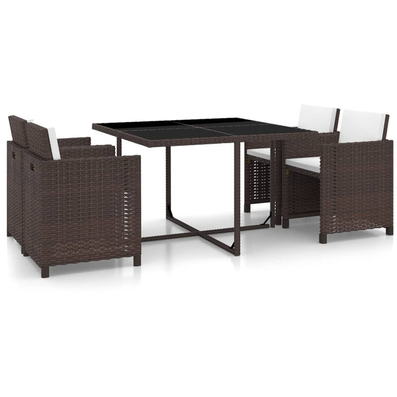 

Set comedor de jardin 5 piezas y cojines ratan sintetico marron