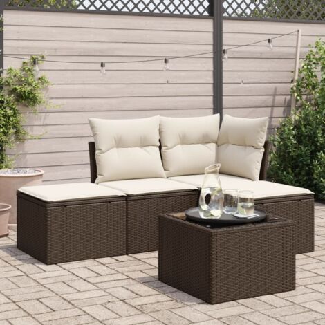 Set comedor de jardín 5 piezas y cojines ratán sintético marrón