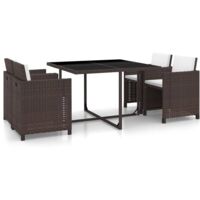 Set comedor de jardín 5 piezas y cojines ratán sintético marrón