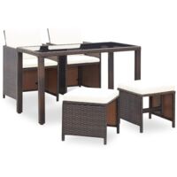 Set comedor de jardín 5 piezas y cojines ratán sintético marrón