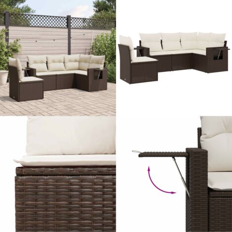 Set comedor de jardín 5 piezas y cojines ratán sintético marrón - Cojines de asiento - Ratán sintético