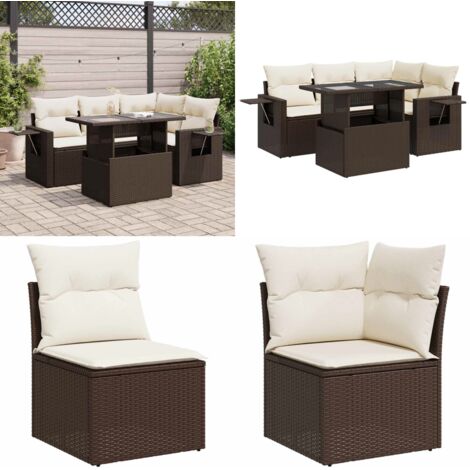 Set comedor de jardín 5 piezas y cojines ratán sintético marrón - Cojines de jardín - Muebles de exterior