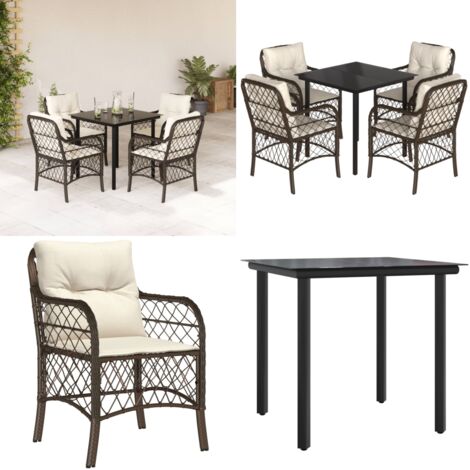Set comedor de jardín 5 piezas y cojines ratán sintético marrón - Muebles de jardín - Sillas de jardín