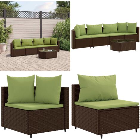 Set comedor de jardín 5 piezas y cojines ratán sintético marrón - Muebles de jardín - Sofás de jardín