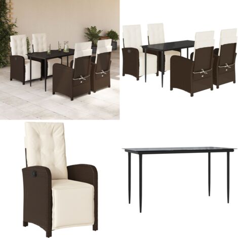 Set comedor de jardín 5 piezas y cojines ratán sintético marrón - Sillas de jardín - Cojines para sillas