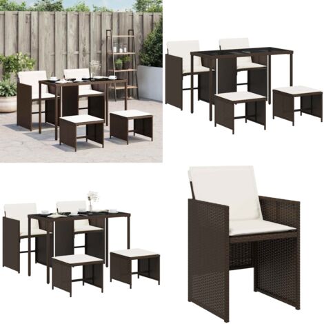 Set comedor de jardín 5 piezas y cojines ratán sintético marrón - Sillas de jardín - Cojines para sillas