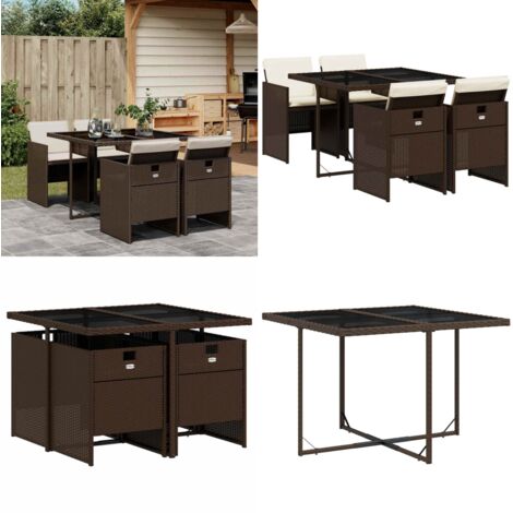 Set comedor de jardín 5 piezas y cojines ratán sintético marrón - Sillas de jardín - Cojines para sillas