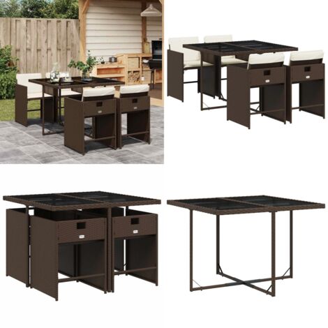 Set comedor de jardín 5 piezas y cojines ratán sintético marrón - Sillas de jardín - Cojines para sillas