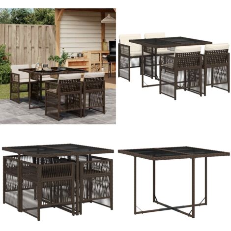 Set comedor de jardín 5 piezas y cojines ratán sintético marrón - Sillas de jardín - Cojines para sillas