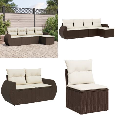 Set comedor de jardín 5 piezas y cojines ratán sintético marrón - Sofá de jardín - Ratán sintético