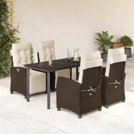 Set comedor de jardín 5 piezas y cojines ratán sintético marrón vidaXL