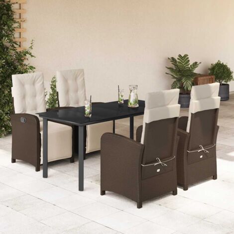 Set comedor de jardín 5 piezas y cojines ratán sintético marrón vidaXL