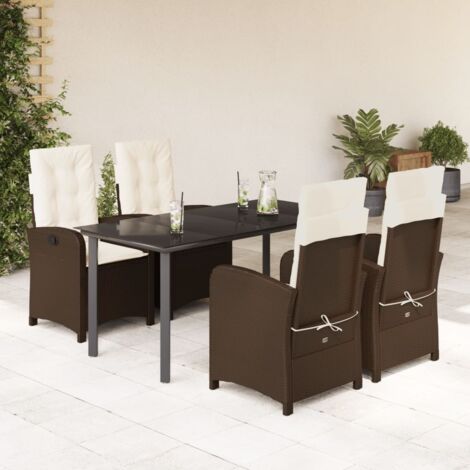 Set comedor de jardín 5 piezas y cojines ratán sintético marrón vidaXL