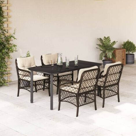 Set comedor de jardín 5 piezas y cojines ratán sintético marrón vidaXL