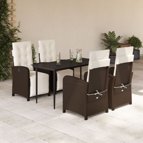 Set comedor de jardín 5 piezas y cojines ratán sintético marrón vidaXL