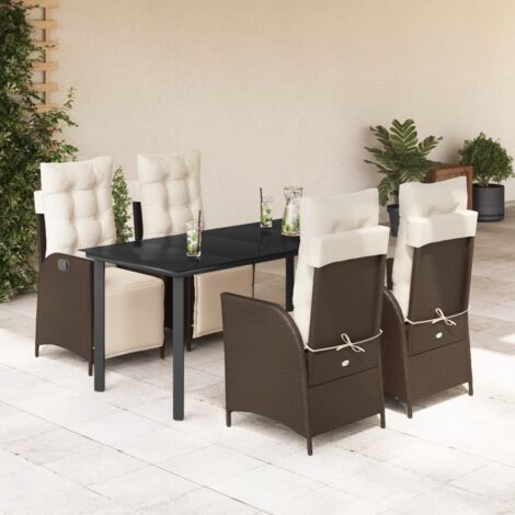 Set comedor de jardín 5 piezas y cojines ratán sintético marrón vidaXL
