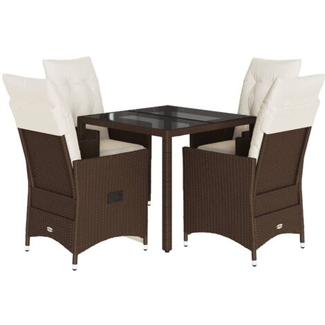 Set comedor de jardín 5 piezas y cojines ratán sintético marrón vidaXL