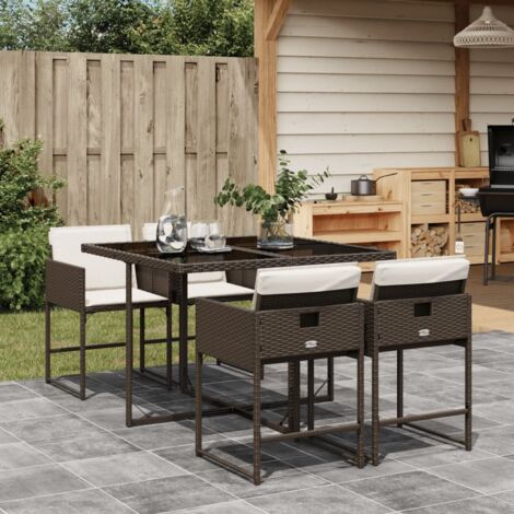 Set comedor de jardín 5 piezas y cojines ratán sintético marrón vidaXL