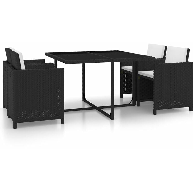 

Set comedor de jardín 5 piezas y cojines ratán sintético negro
