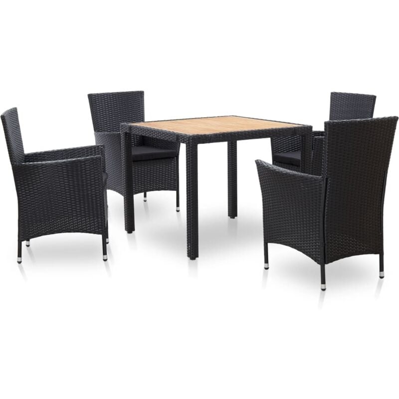 

Set comedor de jardín 5 piezas y cojines ratán sintético negro - Negro - Vidaxl