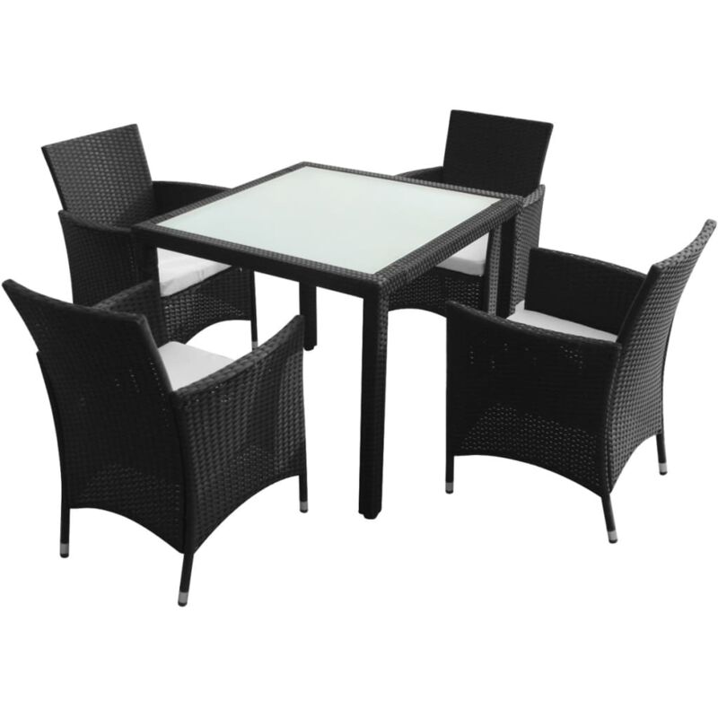 

Set comedor de jardín 5 piezas y cojines ratán sintético negro - Negro - Vidaxl