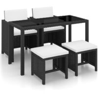 Set comedor de jardín 5 piezas y cojines ratán sintético negro