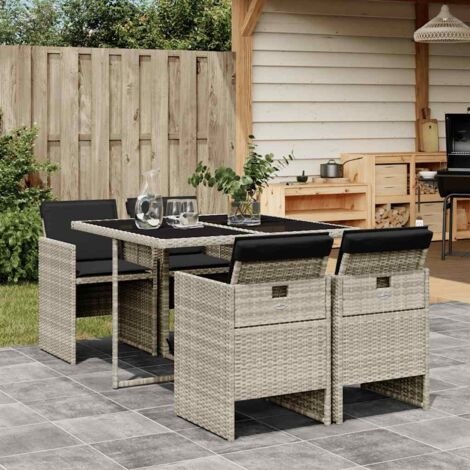 Set comedor de jardín 5 pzas cojines ratán sintético gris claro