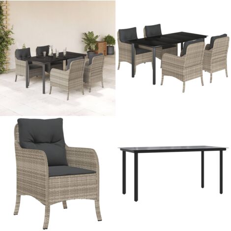 Set comedor de jardín 5 pzas cojines ratán sintético gris claro - Muebles de jardín - Cojines para sillas