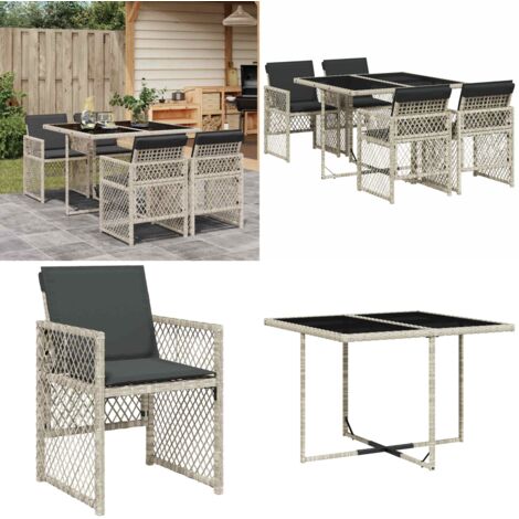 Set comedor de jardín 5 pzas cojines ratán sintético gris claro - Sillas de jardín - Cojines para sillas