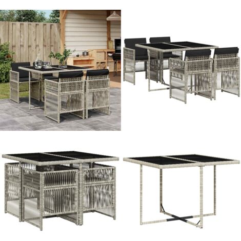 Set comedor de jardín 5 pzas cojines ratán sintético gris claro - Sillas de jardín - Cojines para sillas