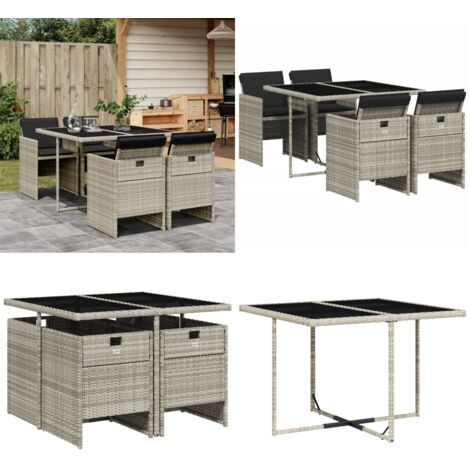 Set comedor de jardín 5 pzas cojines ratán sintético gris claro - Sillas de jardín - Cojines para sillas