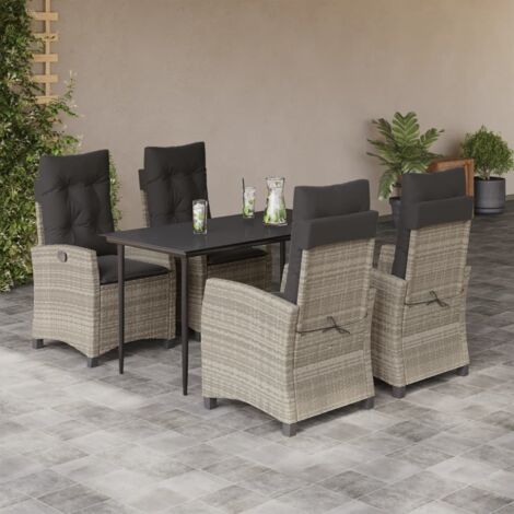 Set comedor de jardín 5 pzas cojines ratán sintético gris claro vidaXL