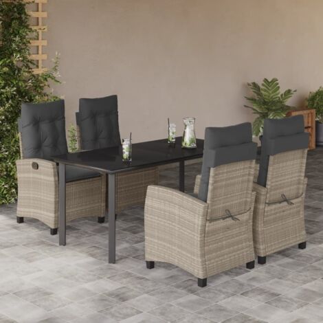 Set comedor de jardín 5 pzas cojines ratán sintético gris claro vidaXL