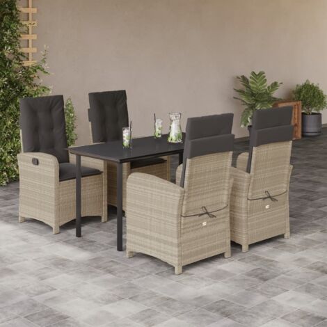 Set comedor de jardín 5 pzas cojines ratán sintético gris claro vidaXL