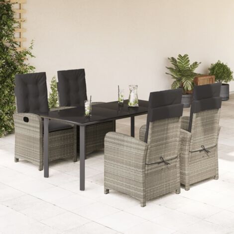 Set comedor de jardín 5 pzas cojines ratán sintético gris claro vidaXL