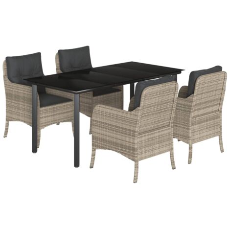 Set comedor de jardín 5 pzas cojines ratán sintético gris claro vidaXL