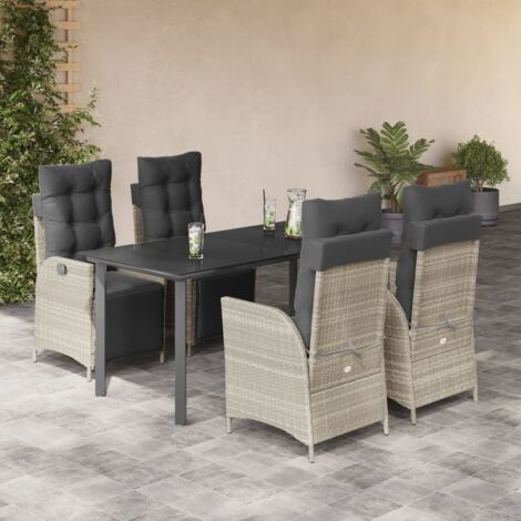Set comedor de jardín 5 pzas cojines ratán sintético gris claro vidaXL