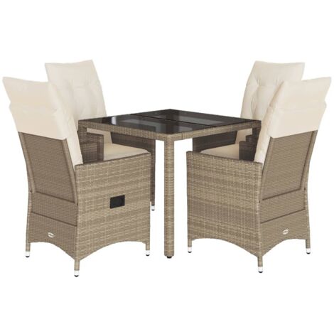 Set comedor de jardín 5 pzas con cojines ratán sintético beige