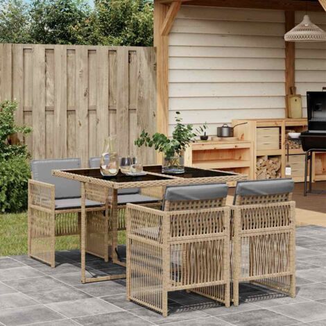 Set comedor de jardín 5 pzas con cojines ratán sintético beige