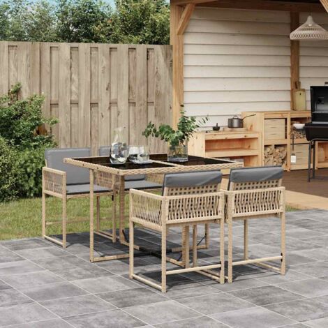 Set comedor de jardín 5 pzas con cojines ratán sintético beige