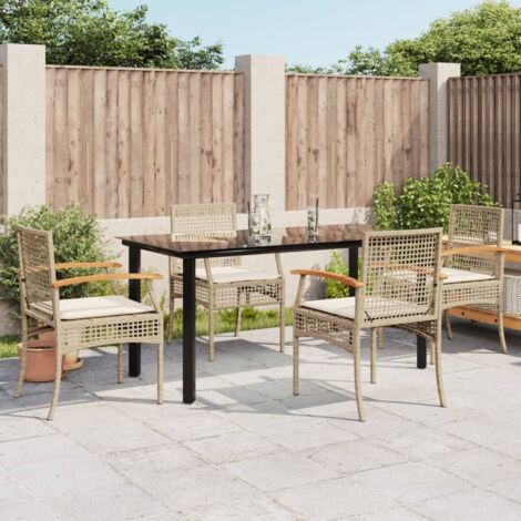 Set comedor de jardín 5 pzas con cojines ratán sintético beige