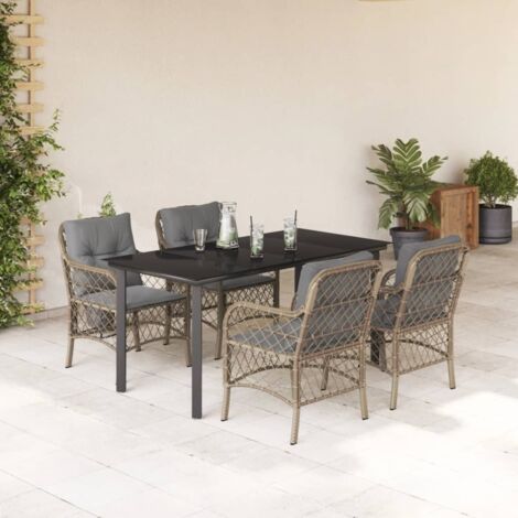 Set comedor de jardín 5 pzas con cojines ratán sintético beige