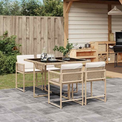 Set comedor de jardín 5 pzas con cojines ratán sintético beige