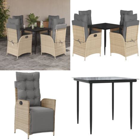 Set comedor de jardín 5 pzas con cojines ratán sintético beige - Asiento de jardín - Cojín de jardín