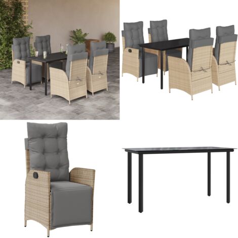 Set comedor de jardín 5 pzas con cojines ratán sintético beige - Jardín - Muebles de exterior