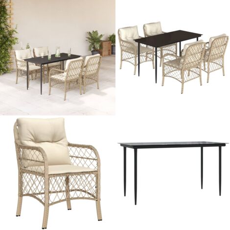 Set comedor de jardín 5 pzas con cojines ratán sintético beige - Muebles de jardín - Sillas de jardín