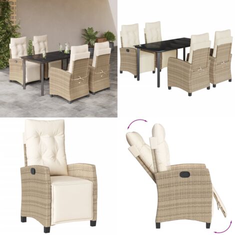 Set comedor de jardín 5 pzas con cojines ratán sintético beige - Muebles de jardín - Sillas de jardín