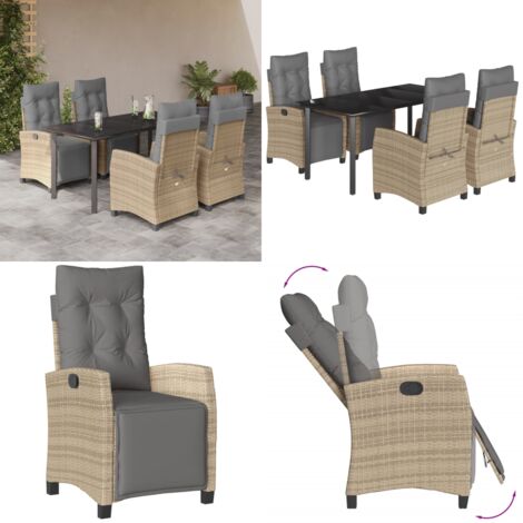 Set comedor de jardín 5 pzas con cojines ratán sintético beige - Muebles de jardín - Sillas de jardín